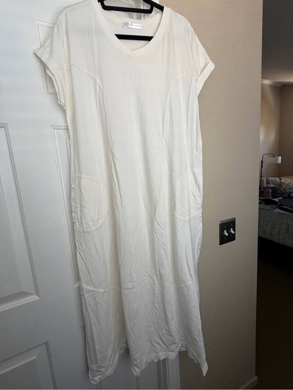 Rae Mode Cream V-Neck Maxi Dress with Patch Pockets